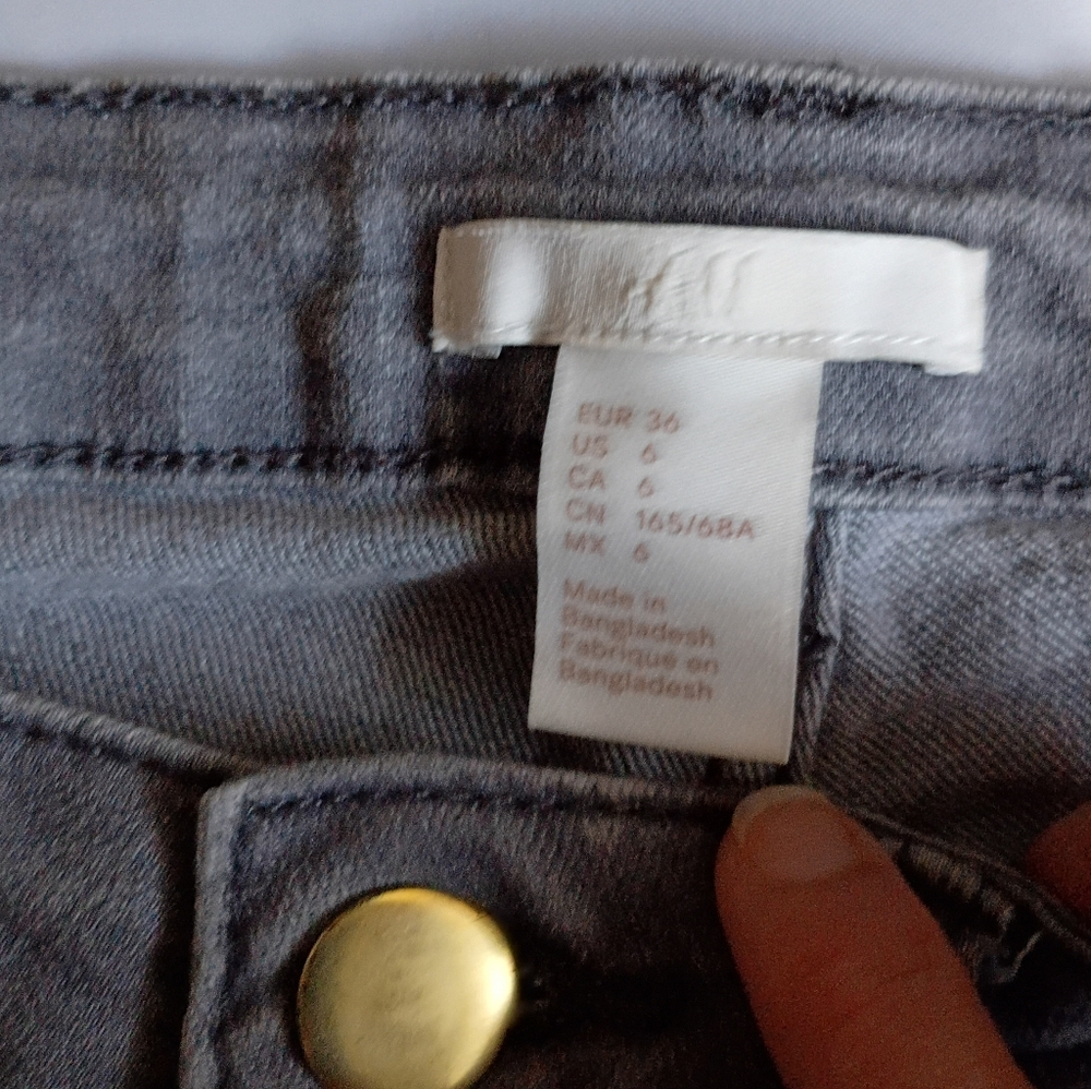 H&M High-Rise Skinny Gray Denim Jeans 5-Pocket Button Zip Solid Light Wash 6 - Picture 6 of 11